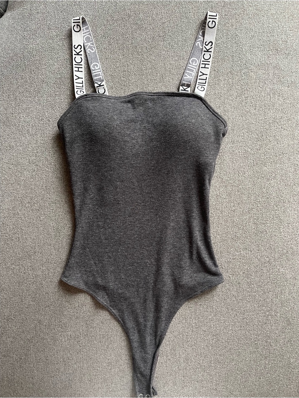 Hollister Charcoal Ribbed One-Piece Bodysuit with Logo Straps